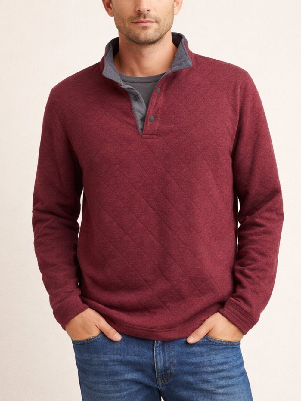 Ocean + Coast Quilted 1/4 Snap Pullover Size Large Burgundy